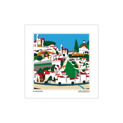 Ilustração colorida de uma cidade chamada Alenquer