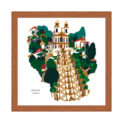 Quadro ilustrativo da cidade de Braga com moldura de madeira