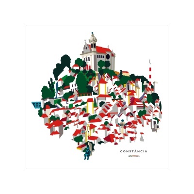 Ilustração da cidade de Constância com casas e árvores