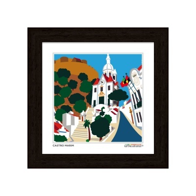 Quadro digital colorido com paisagem urbana de Castro Marim emoldurado