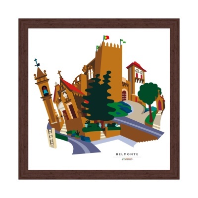 Ilustração de edifícios históricos em Belmonte emoldurada