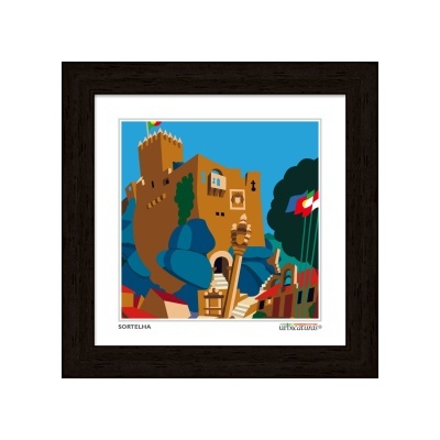 Quadro ilustrativo de um castelo colorido com moldura preta