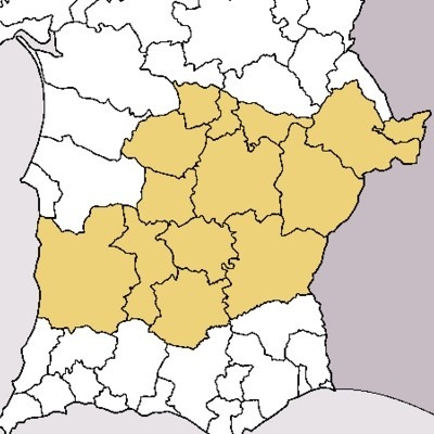 Mapa a cores com regiões destacadas a amarelo e branco