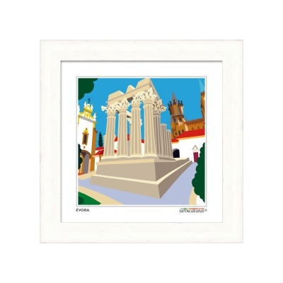 Ilustração colorida de arquitetura antiga com colunas clássicas em quadro branco