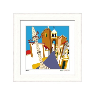 Quadro ilustrativo colorido do centro histórico de Elvas