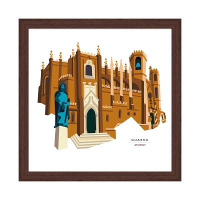 Quadro da Catedral da Guarda com moldura de madeira