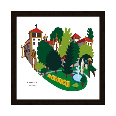 Quadro com arte gráfica colorida representando Arouca