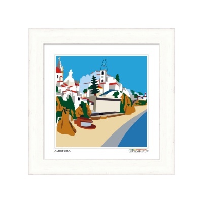 Ilustração digital da paisagem de Albufeira emoldurada