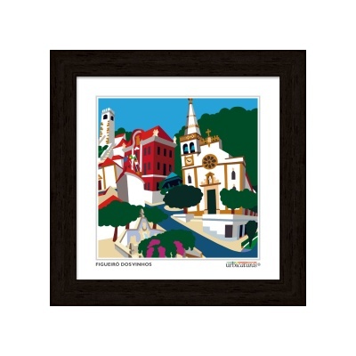 Ilustração colorida do centro de Figueiró dos Vinhos em quadro decorativo
