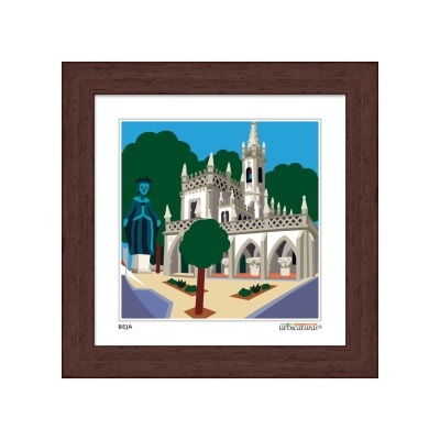Quadro com ilustração de monumento histórico e estátua em Beja
