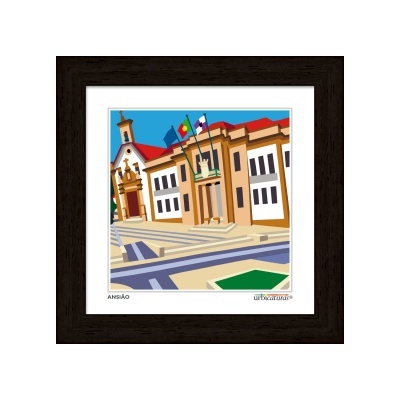 Quadro com arte colorida de edifício e igreja em Ansião