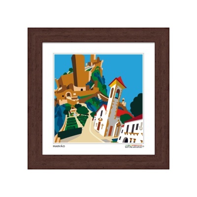 Ilustração colorida de Marvão em quadro com moldura castanha