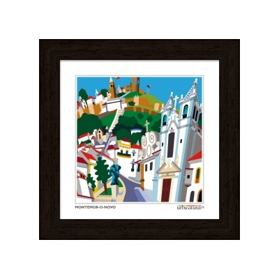 Gravura colorida de Montemor-o-Novo com moldura preta
