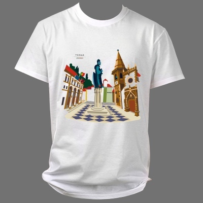 T-shirt branca com design colorido de monumentos de Tomar