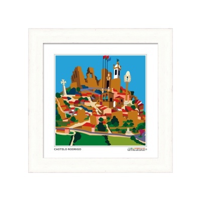 Quadro decorativo colorido Castelo Rodrigo com moldura branca