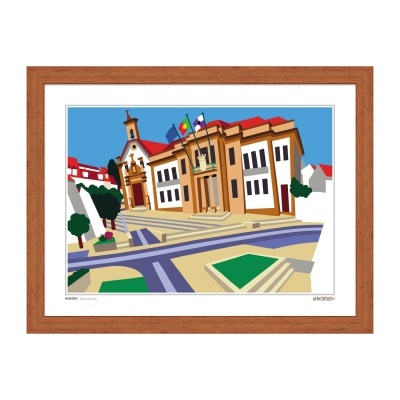 Imagem digital estilizada edifício institucional emoldurada