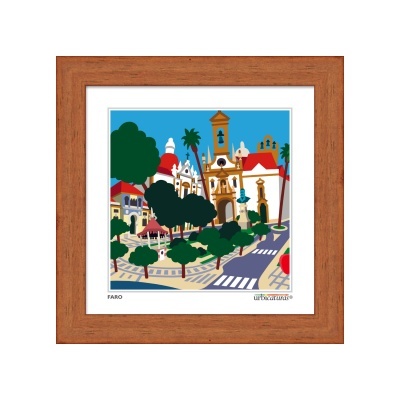 Ilustração colorida de Faro com moldura de madeira