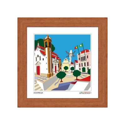Quadro ilustrativo da cidade de Azambuja com moldura de madeira castanha