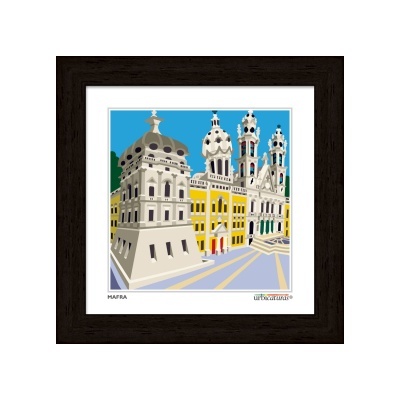 Arte digital em moldura mostrando edifícios históricos em Mafra