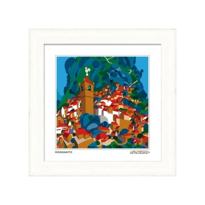 Quadro ilustrativo de Monsanto com moldura branca