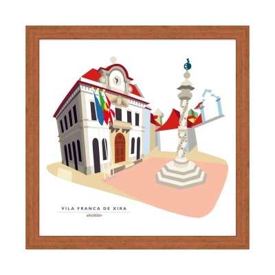 Quadro ilustrativo da Câmara Municipal de Vila Franca de Xira com moldura de madeira