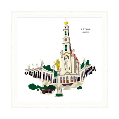 Ilustração do santuário de Fátima em moldura branca