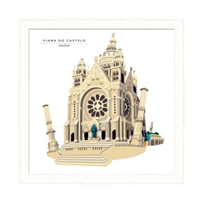 Ilustração de edifício religioso em Viana do Castelo emoldurada