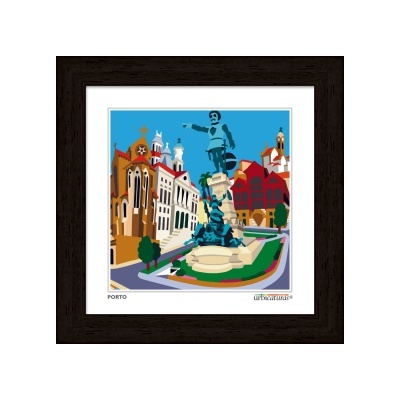 Ilustração colorida da cidade do Porto emoldurada