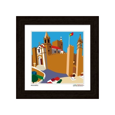 Ilustração colorida de muralha e edifícios históricos de Mourão