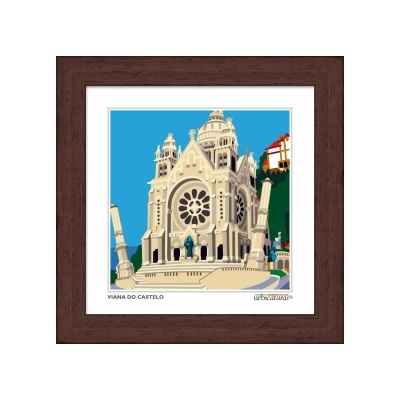 Ilustração da igreja de Viana do Castelo em moldura castanha