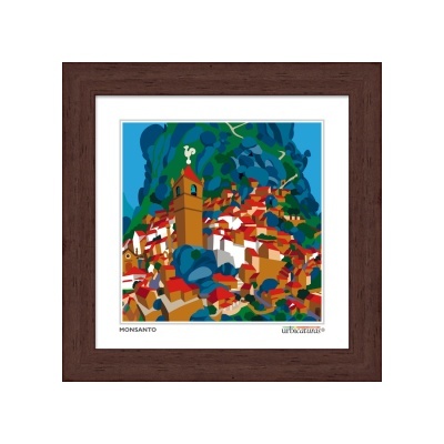 Quadro ilustrativo da vila de Monsanto com casas e montanhas