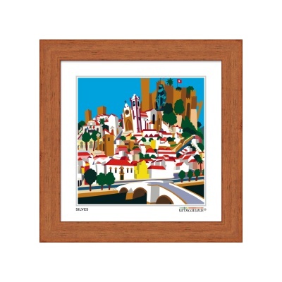 Quadro decorativo de uma cidade com casas e castelo