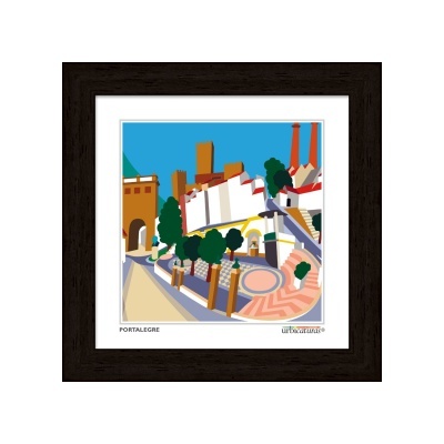 Quadro ilustrativo de cidade com moldura preta