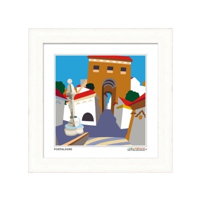 Imagem estilizada de porta histórica e edifícios com telhados vermelhos