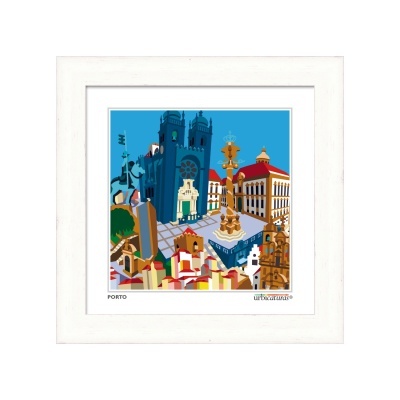 Ilustração colorida da cidade do Porto em quadro branco