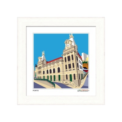 Quadro decorativo com ilustração colorida de edifício clássico de Porto