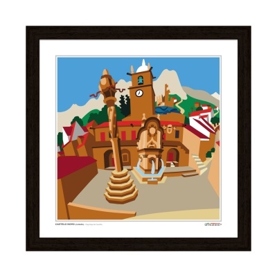 Imagem digital estilizada de praça em moldura preta