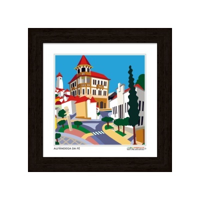 Ilustração colorida da ALFÂNDEGA DA FÉ em moldura preta