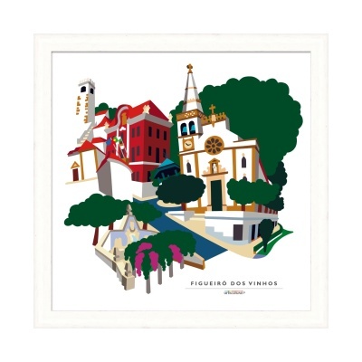Ilustração colorida de Figueiró dos Vinhos emoldurada