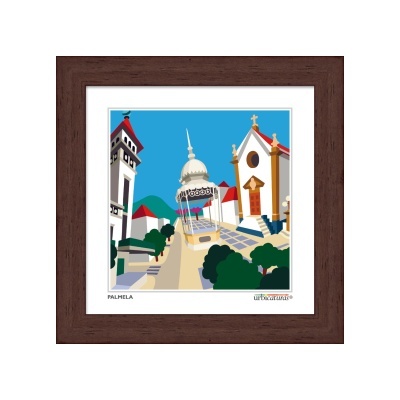 Quadro decorativo com imagem estilizada de Palmelas e moldura de madeira castanha