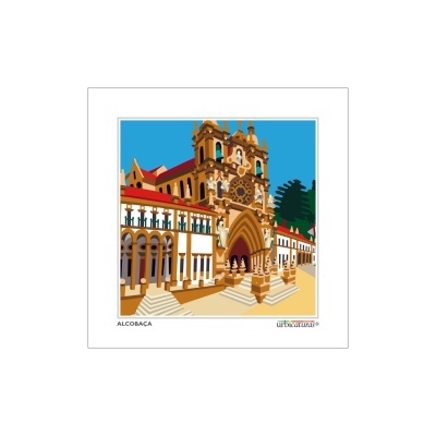 Ilustração da fachada da igreja de Alcobaça em estilo digital