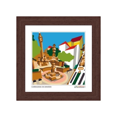 Quadro com imagem colorida de monumentos e edifícios em Carrazeda de Ansiães