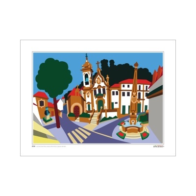 Ilustração colorida de praça histórica com obelisco e árvore grande