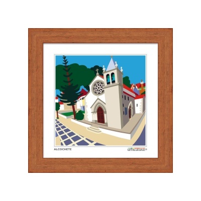 Imagem artística de igreja em moldura de madeira