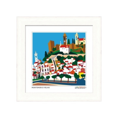 Ilustração colorida de Montemor-o-Velho em quadro branco