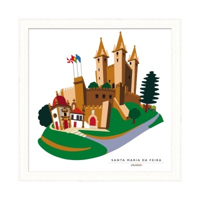 Ilustração do castelo de Santa Maria da Feira com torres e árvores.