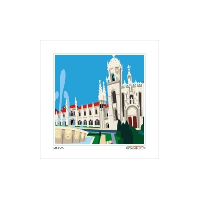Azulejo decorativo com ilustração do Mosteiro dos Jerónimos em Lisboa