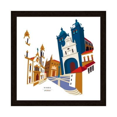 Imagem digital emoldurada de monumentos históricos de Viseu em várias cores