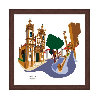 Ilustração colorida de guarda em moldura de madeira escura