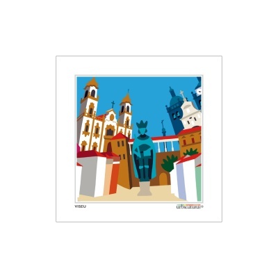 Ilustração gráfica de arquitetura e estátua em Viseu, Portugal